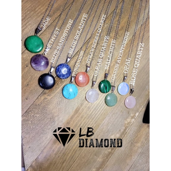 Natural Handmade Crystal Necklace Amethyst, Rose quartz, Green aventurine, Opal, Malachite, Blue soladite