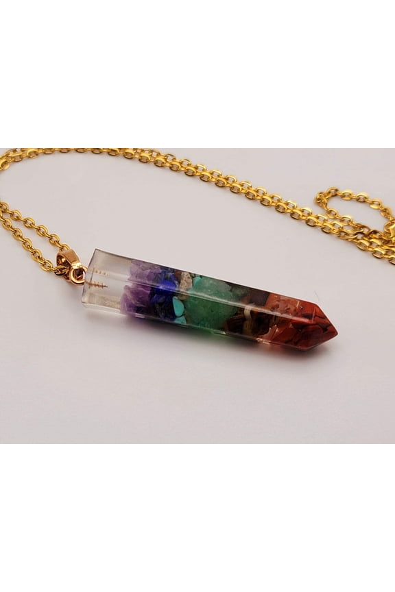 Natural Handmade Crystal Necklace Gold Tone 7 Chakras Healing Necklace Gemstone Chip