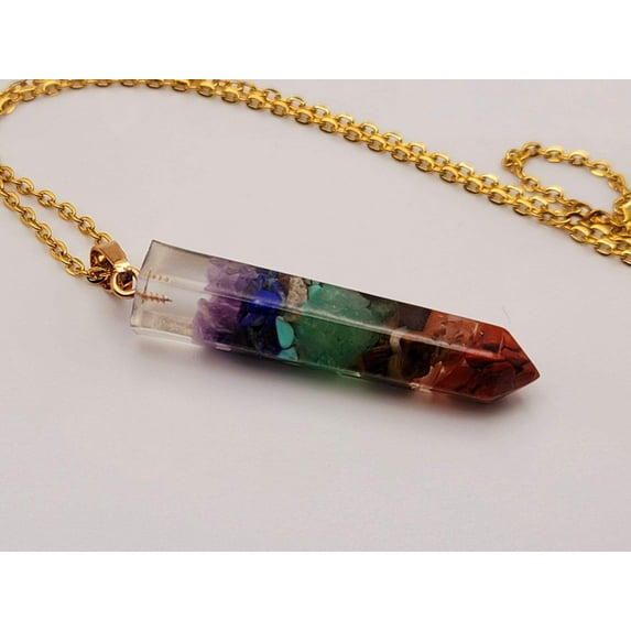 Natural Handmade Crystal Necklace Gold Tone 7 Chakras Healing Necklace Gemstone Chip