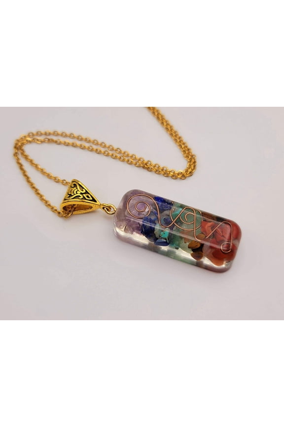 Natural Handmade Crystal Necklace Gold Tone 7 Chakras Healing Necklace ORGONE