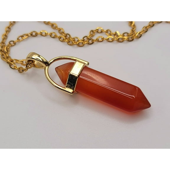 Natural Handmade Crystal Necklace Gold Tone Carnelian Point Necklace