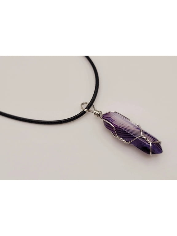 Natural Handmade Crystal Necklace Silver Tone Agate, Purple Agate,