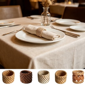 Natural Handwoven Rattan Napkin Rings Set, Mixed Style Wicker Serviette Buckles, Rustic Woven Table Decor for Dinner Party Wedding Holiday Dining Table Setting, Khaki-B