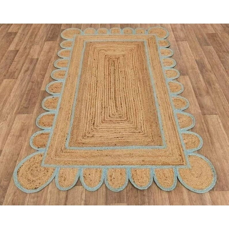 Natural Handwoven Scalloped Jute Area Rug 3x15, Braided Natural Color Area  Rug for Living Room, Entryway, Hallway, Kitchen Floor, Under Table 8x10,  9×12, 10×14, 10x16, 10x18 