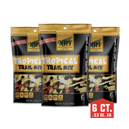 Natural Harvest Tropical Trail Mix, High in Protein, Resealable Bag, No Artificial Flavors, 6 CT, 7 oz.