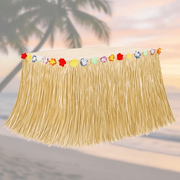 Natural Hawaiian Grass Table Skirt for Tropical Luau Party Decorations, 108 x 29.5 Inch Flower Grass Skirt for Summer Indoor and Outdoor Party Favors and Decor Accessories