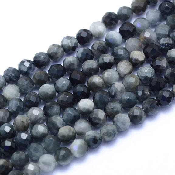 Natural Hawk's Eye Beads Strands Eagle Eye Stone Faceted Round 4~4.5mm Hole: 0.6mm about 86pcs/strand 15.35 inch(39cm)