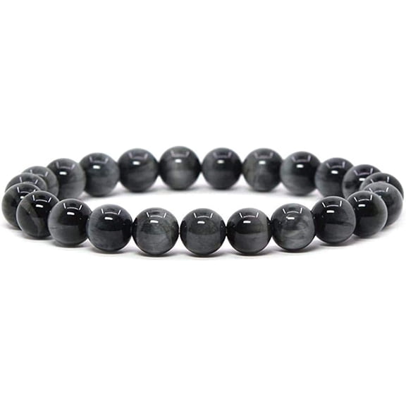 Natural Hawk's Eye Quartz Gemstone 8mm Round Beads Stretch Bracelet 7 Inch Unisex