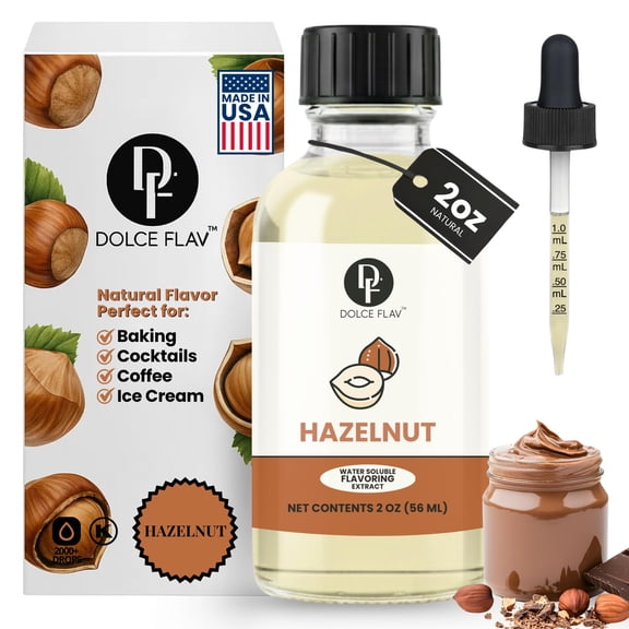 Natural Hazelnut Extract for Beverages and Baking | 2 Oz. + Dropper | Dolce Flav