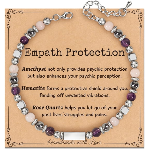 Natural Healing Crystal Bracelet for Women: Empath Protection Triple Protection Anxiety Relief New Beginnings Good Luck Bracelet Spiritual Gifts for Women Friends Sister Mom Daughter Coworkers