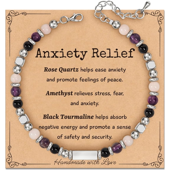 Natural Healing Crystal Bracelet for Women: Empath Protection Triple Protection Anxiety Relief New Beginnings Good Luck Bracelet Spiritual Gifts for Women Friends Sister Mom Daughter Coworkers