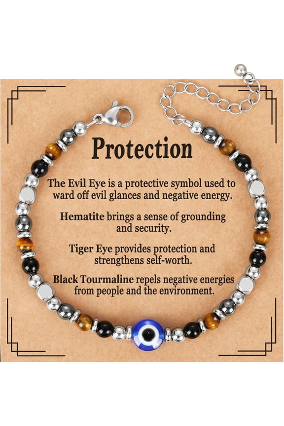 Natural Healing Crystal Bracelet for Women, Triple Protection Anxiety Relief New Beginnings Good Luck Empath Protection Jewelry Gift for Friends Daughter Mom