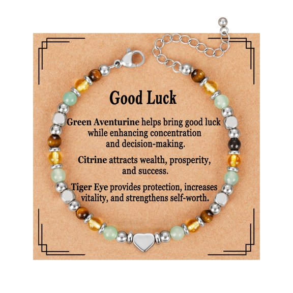 Natural Healing Crystal Bracelet for Women, Triple Protection Anxiety Relief Good Luck New Beginnings Empath Protection Jewelry Gift for Mom Friends
