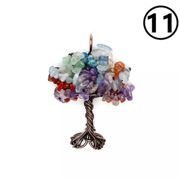 Natural Healing Crystal Tree of Life Wire Wrapped Chip Stone Pendant Reiki Gift