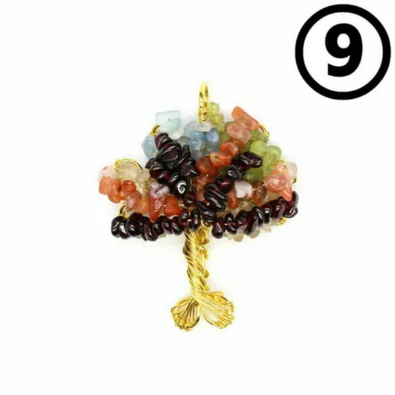 Natural Healing Crystal Tree of Life Wire Wrapped Chip Stone Pendant Reiki Gift