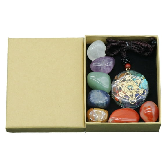Natural Healing Stones Kit 7 Chakra Chip Stone Resin Necklace Jewelry for Unisex