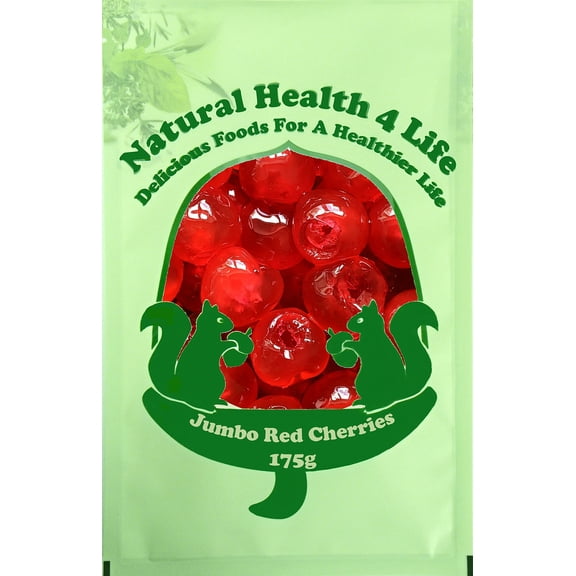 Natural Health 4 Life Jumbo Red Glace Cherries 175g, Candied Whole Cherrys for Baking, Cake Decorating and Christmas Desserts, Fat Free, Vegetarian, Produce Of France (1 Pouch)
