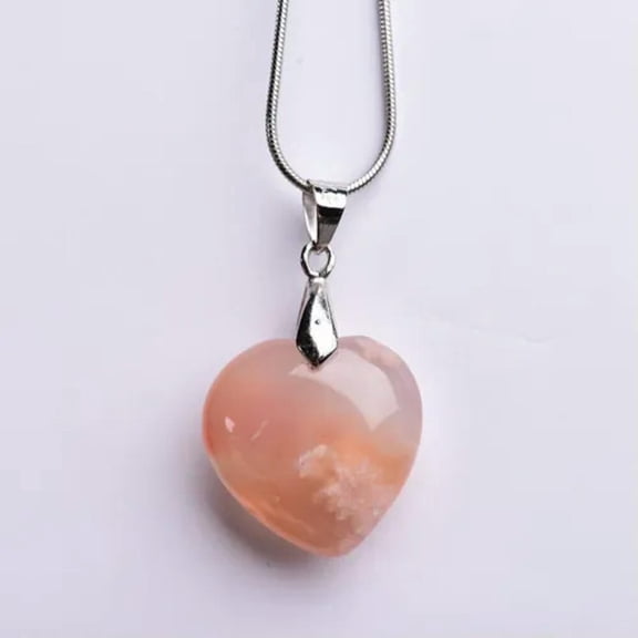 Natural Heart Cystal Cherry Blossom Agate Sakura Pendant Necklace Reiki Healing