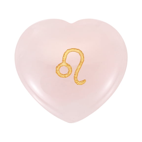 Natural Heart Shaped Crystal Stone, 1.2" Love Worry Stone with Constellation Patterns, Pocket Rock Anxiety Crystals for Women Stress Gifts Meditation, Pink(Lion)