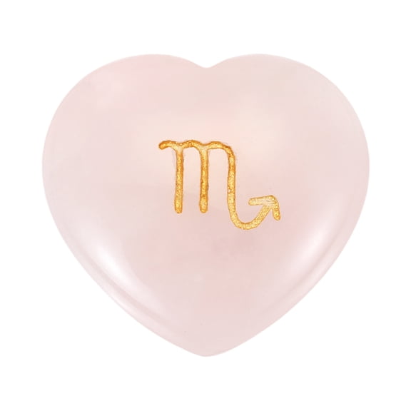 Natural Heart Shaped Crystal Stone, 1.2" Love Worry Stone with Constellation Patterns, Pocket Rock Anxiety Crystals for Women Stress Gifts Meditation, Pink(Scorpio)