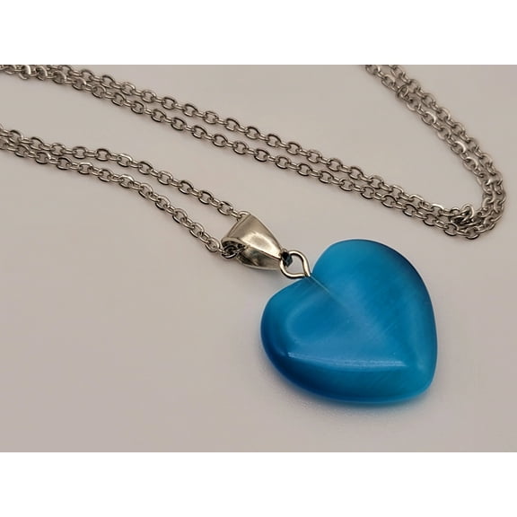 Natural Heart Shaped Pink Cat Eye Handmade Pendant Necklace Blue Cat Eye