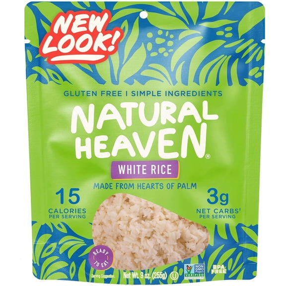 Natural Heaven Rice, Hearts of Palm White Rice, Gluten Free, Vegan, Low Carb Rice for a Keto Snack or Healthy Food Meal, 9 Oz