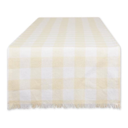 Natural Heavyweight Check Fringed Table Runner 14x108