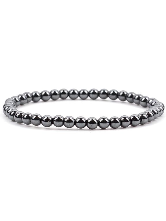 Natural Hematite 4mm Round Shape Smooth Cut Beads Stretchable Bracelet for Men & Women.