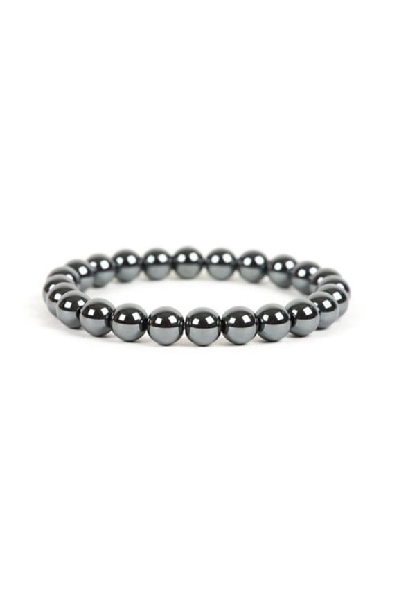 Natural Hematite 8mm Round Shape Smooth Cut Beads Stretchable Bracelet for Men & Women.