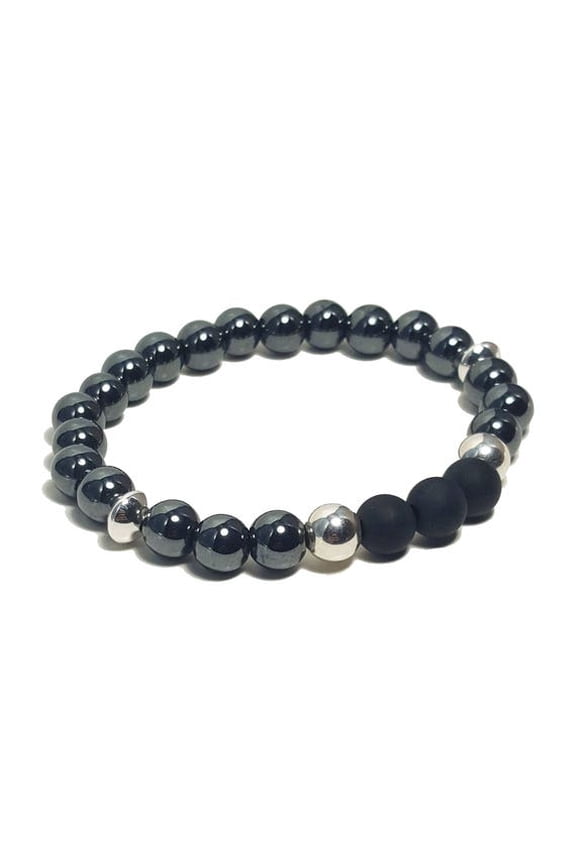 Natural Hematite & Black Onyx 8mm Round Shape Smooth Cut Beads Stretchable Bracelet for Men & Women.