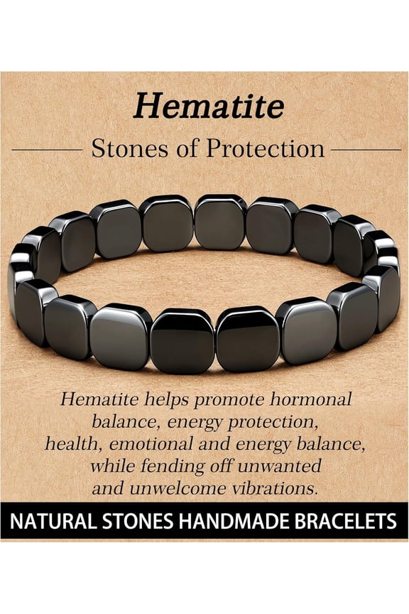 Natural Hematite Bracelet for Men – Handmade Stone Bead Bracelet, Inspirational Mens Jewelry Gift, Grounding Energy & Everyday Style