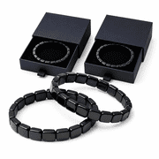 Natural Hematite Stone Beaded Stretch Bracelet, Black Square Jewelry for Men Women