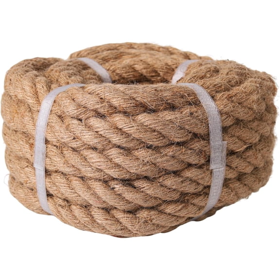 Natural Hemp Rope, 1 Inch Thick Rope 33Ft Long, Twisted Manila Jute, Ideal for Tug of War, Crafts, Porch Swing, Decor, Railing, Docks, Landscaping