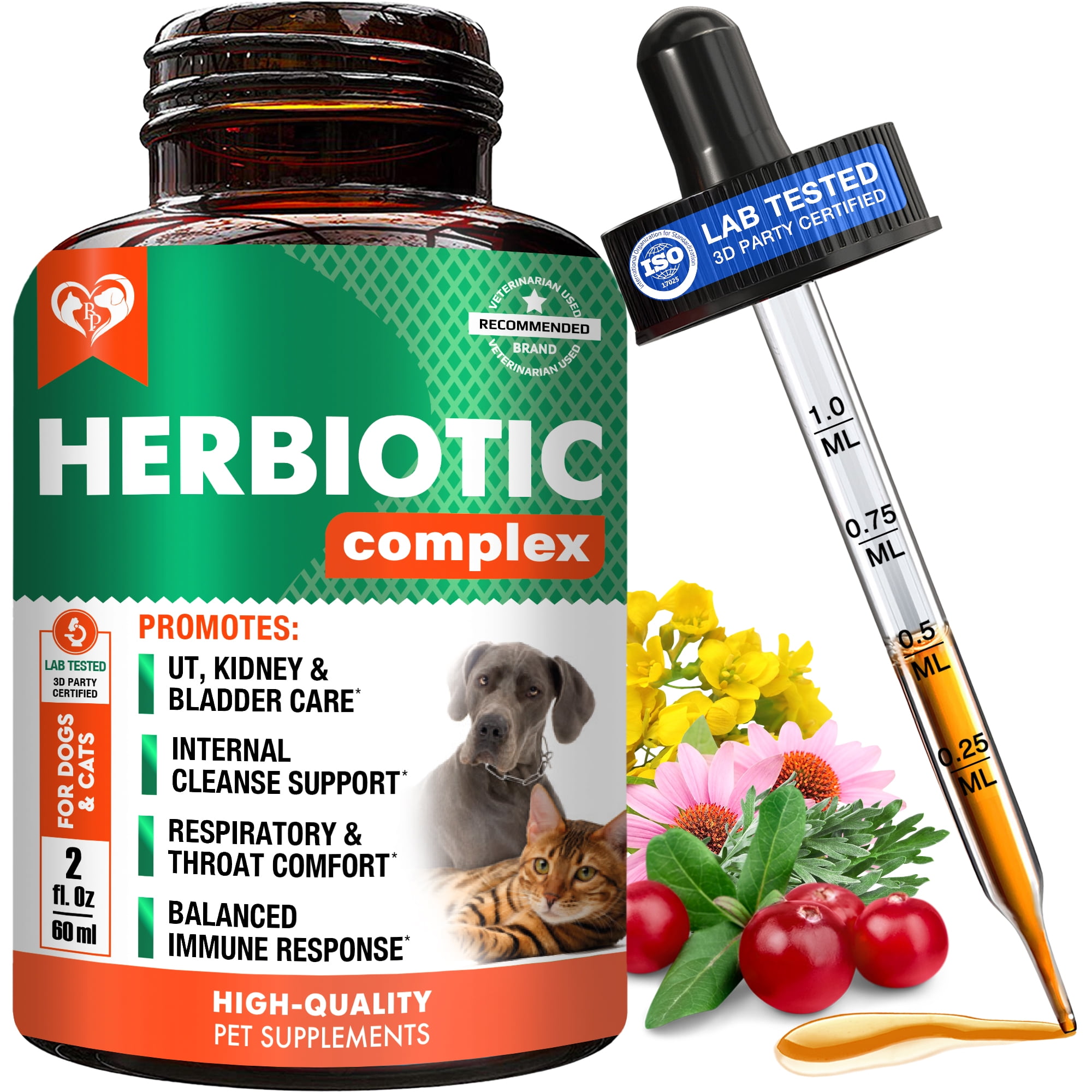 Natural Herbiotic Complex for Dogs & Cats Supports Respiratory Comfort, Urinary Tract Health & Immune System