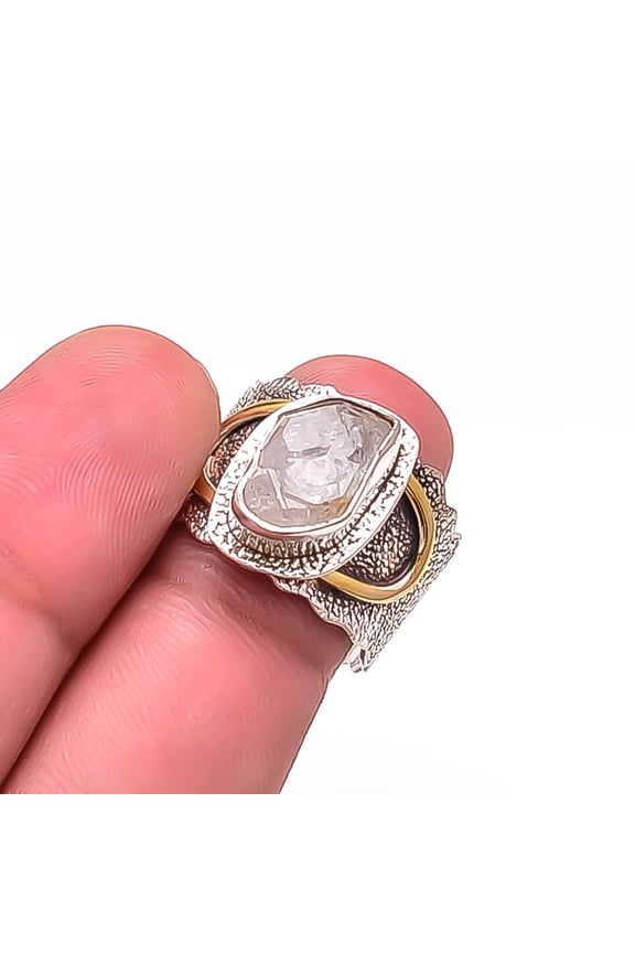 Natural Herkimer Diamond Quartz Oxidised 925 Sterling Silver Ring S.8 R31 , New Year Sale, Valentin's Day Gift
