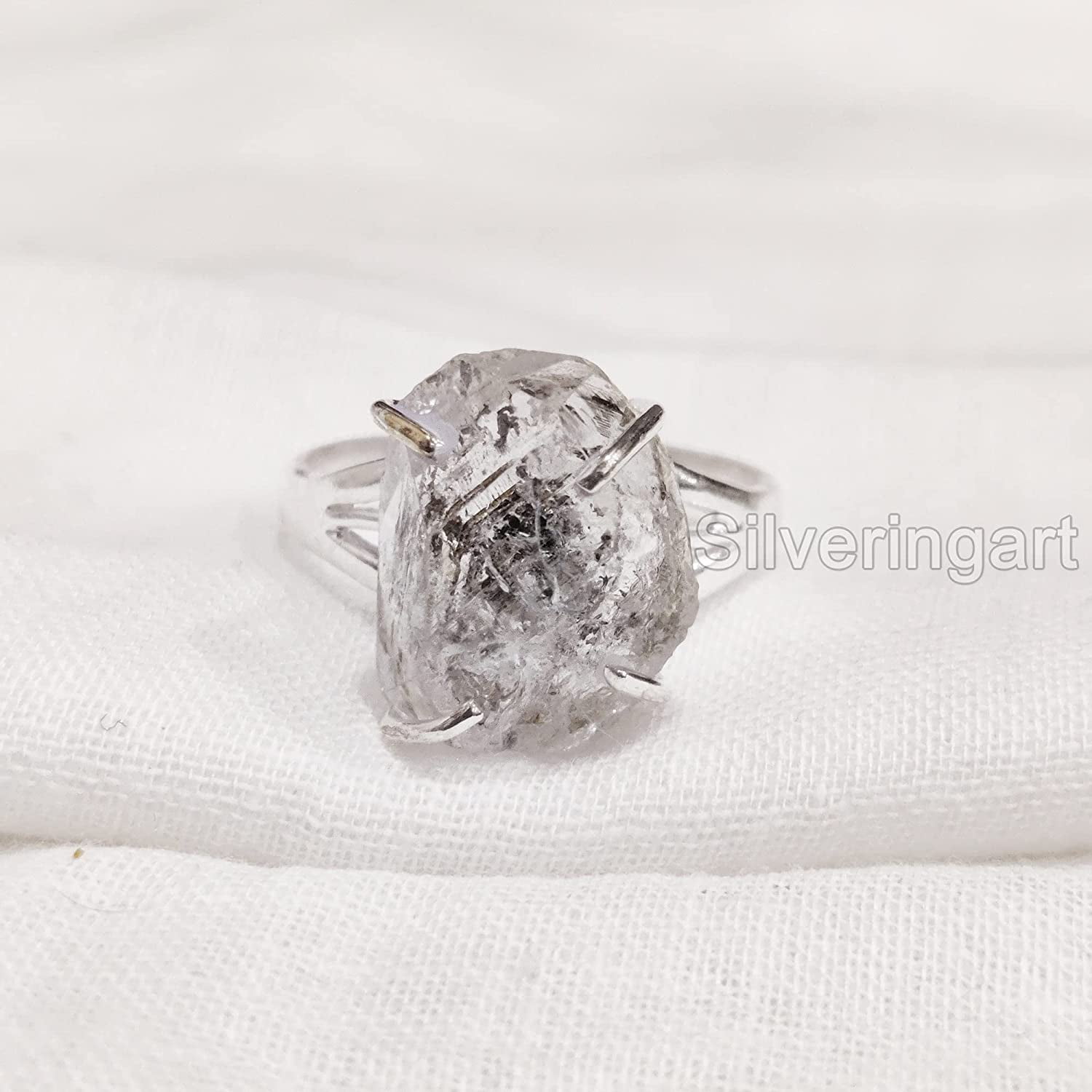 Natural Herkimer Diamond Ring, Rough Herkimer Diamond Ring, Birthstone