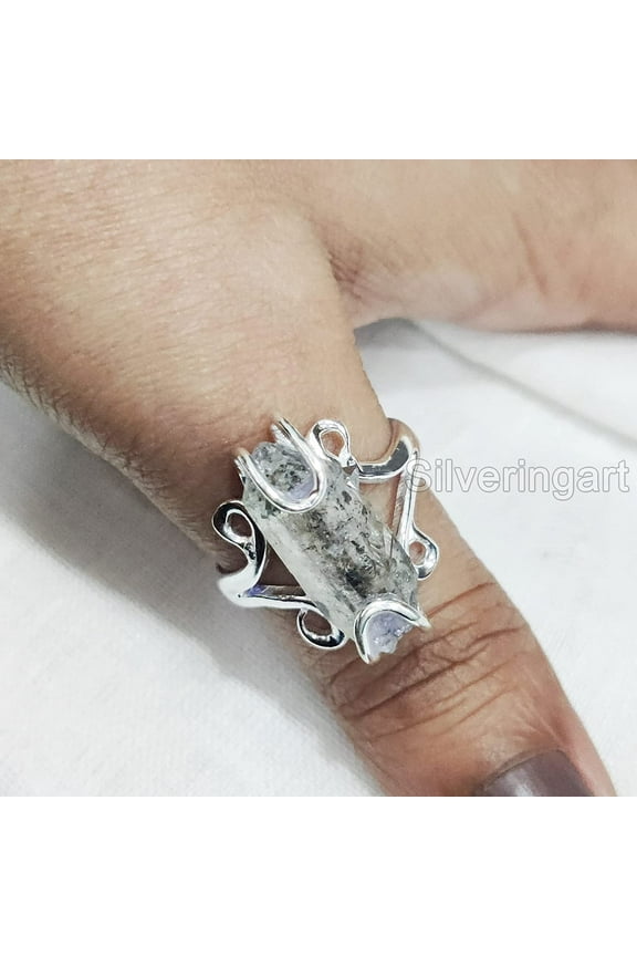 Natural Herkimer Diamond Ring, Rough Herkimer Diamond Ring, Birthstone, Hippie Wire Ring, 925 Sterling Silver, Womens Ring, Christmas, Thanksgiving, Handmade, Statement Jewelry, Rough Gemstone Jewelry