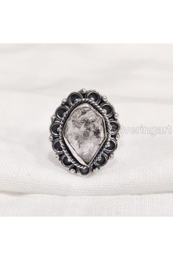 Natural Herkimer Diamond Ring, Rough Herkimer Diamond Ring, Birthstone, Bohemian Ring, 925 Sterling Silver, Womens Ring, Christmas, Thanksgiving, Handmade, Statement Jewelry, Rough Gemstone Jewelry