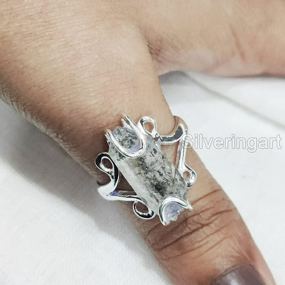 Natural Herkimer Diamond Ring, Rough Herkimer Diamond Ring, Birthstone, Hippie Wire Ring, 925 Sterling Silver, Womens Ring, Christmas, Thanksgiving, Handmade, Statement Jewelry, Rough Gemstone Jewelry