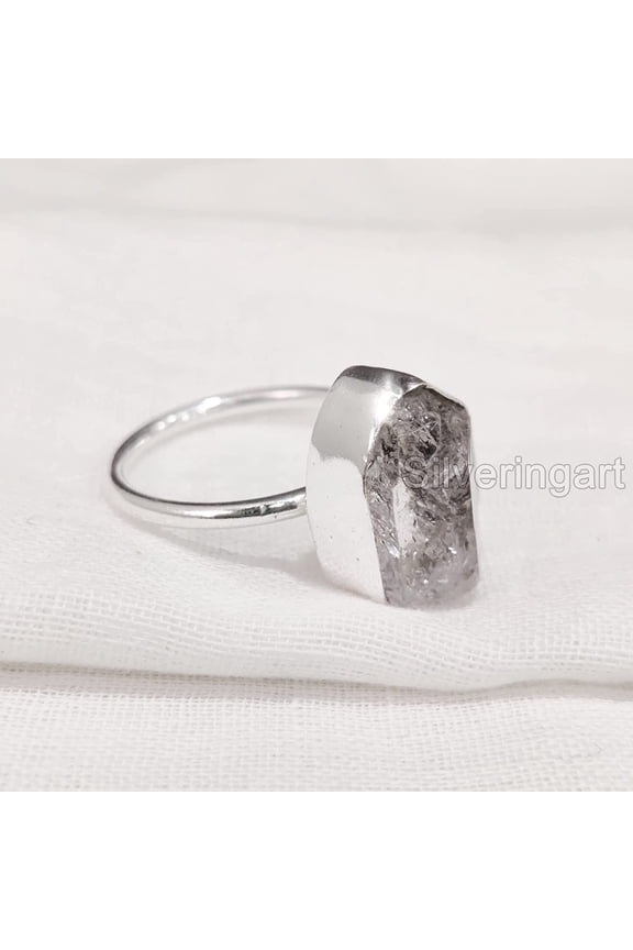 Natural Herkimer Diamond Ring, Rough Herkimer Diamond Ring, Birthstone, Simple Ring, 925 Sterling Silver, Womens Ring, Christmas, Thanksgiving, Handmade, Statement Jewelry, Rough Gemstone Jewelry