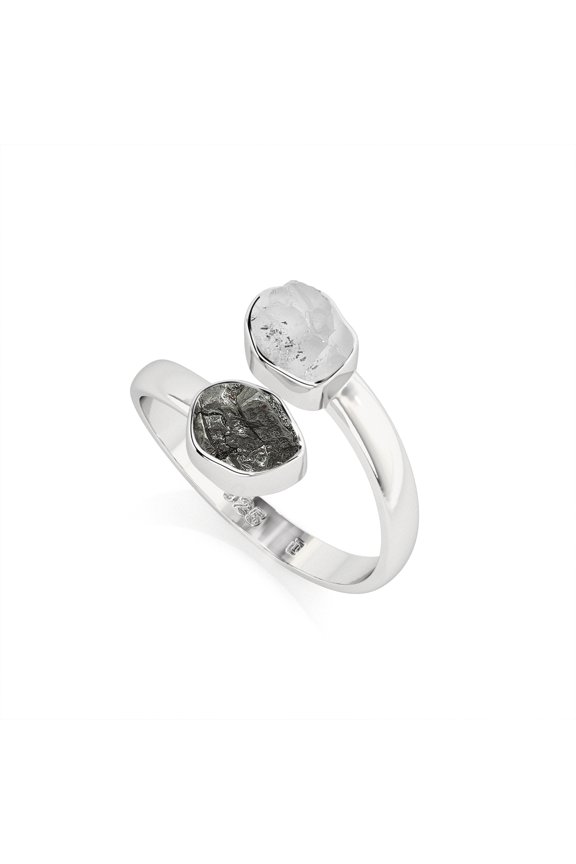 Natural Herkimer-Meteorite Rough Shape Rings in Sterling Silver for Women, April Birthstone Jewelry for Her Birthday, Wedding Anniversary, Christmas, Mothers Day