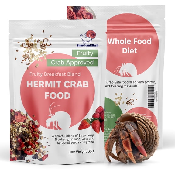 Natural Hermit Crab Food High-Protein Hermit Food with Real Fruit and Sprouted Grains 65 g (2.3 oz) Crab Food for Pet Hermit Crabs by Snout and Shell