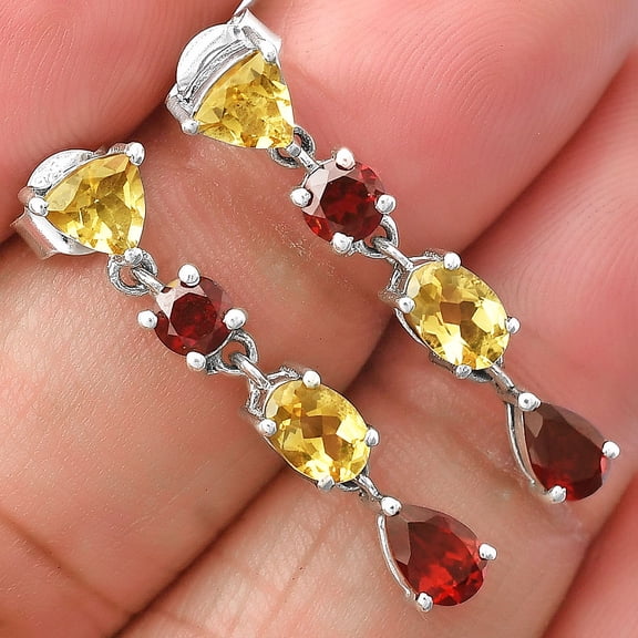 Natural Hessonite Garnet & Citrine 925 Sterling Silver Earrings Jewelry DGE1059_B E-1061