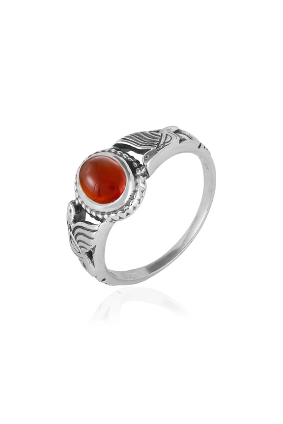 Natural Hessonite Garnet Oval Cabochon Ring in 925 Oxidized Sterling Silver – Handmade Bezel Set Orange Gemstone Ring for Women, Boho Statement Jewelry Gift – 1.41 Ct – Size 8