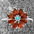 thumbnail image 1 of Natural Hessonite Garnet & Turquoise 925 Sterling Silver Ring s.8 Jewelry DGR1127_B_8 R-1031, 1 of 6