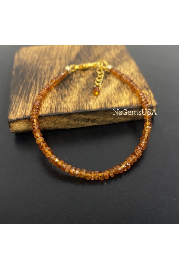 Natural Hessonite Gemstone Bracelet: Micro Faceted Tiny Beads