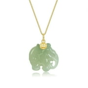 XUEYANG Natural Hetian Jade for Women Necklace, Elephant Pendant Necklace, Auspicious Cute Animal Pendant Necklace Handmade Jewelry (S925 Sterling Silver Gold Plated)