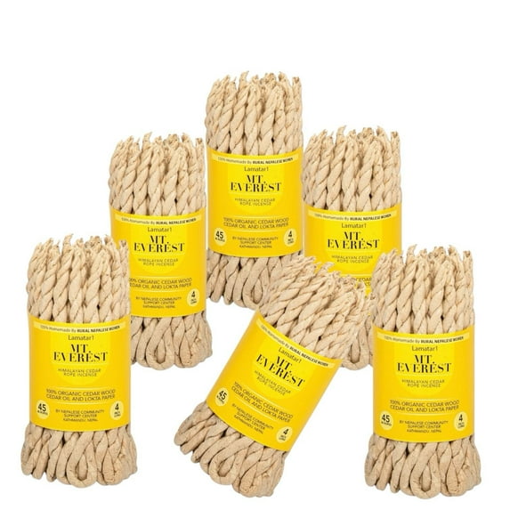 Natural Himalayan Cedar Rope Incense Set of 6 – Handmade in Nepal, 4 Inches Long, 45 Ropes per Bundle Pure Cedarwood Aroma for Relaxation, Meditation & Home Fragrance