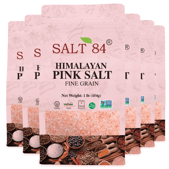 Natural Himalayan Pink Salt, Fine Grain, 1 lbs./Each Pack of 6 (Total 6 lbs. Salt)