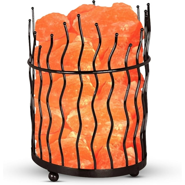 Natural Himalayan Salt , Tall Round Metal Basket lamp with Dimmer